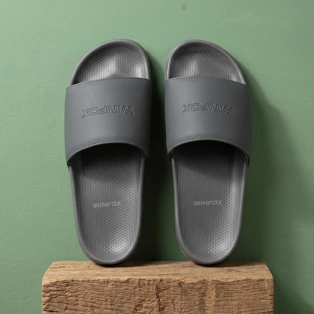 WINFOX Smooth Cushioned Slides for Men — Dark Grey