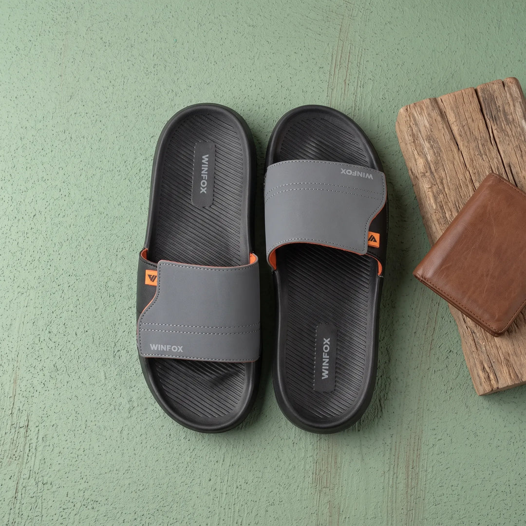 WINFOX Zara Adjustable Slides for Men — Grey / Black