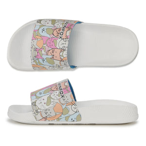 WINFOX Catty Printed Slides for Women — White