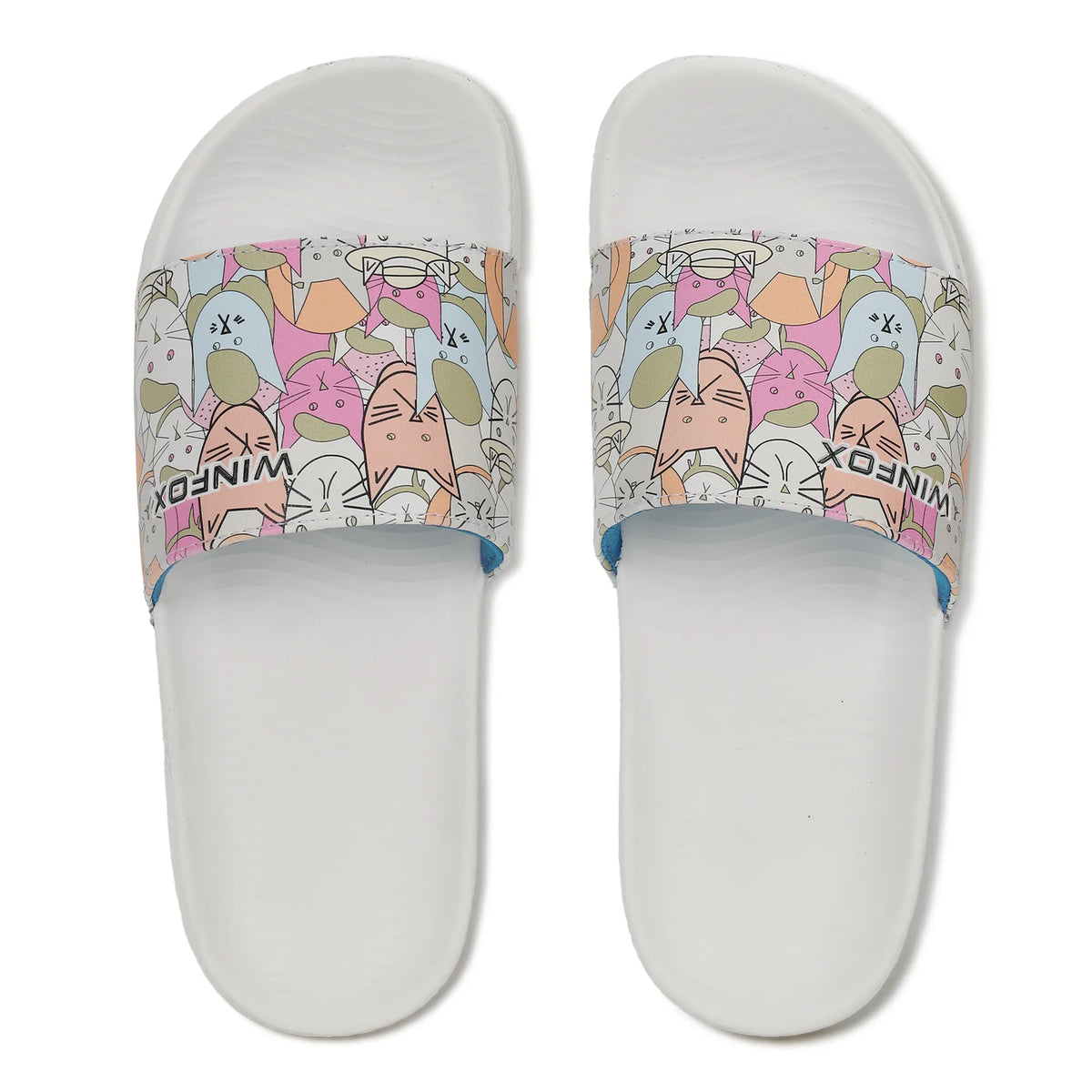 WINFOX Catty Printed Slides for Women — White