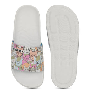 WINFOX Catty Printed Slides for Women — White