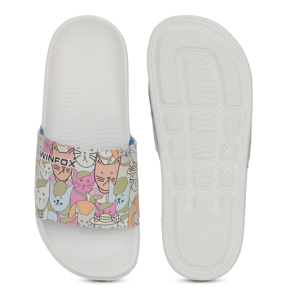 WINFOX Catty Printed Slides for Women — White