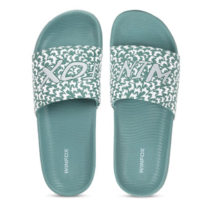 WINFOX Cloud Printed Slides for Women — Sage Green