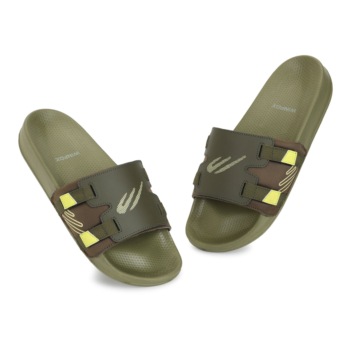 WINFOX Balance Cushioned Slides for Men — Olive / Lime