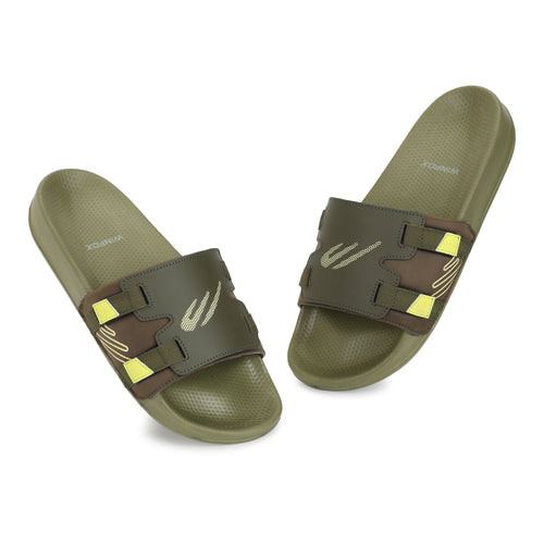 WINFOX Balance Cushioned Slides for Men — Olive / Lime