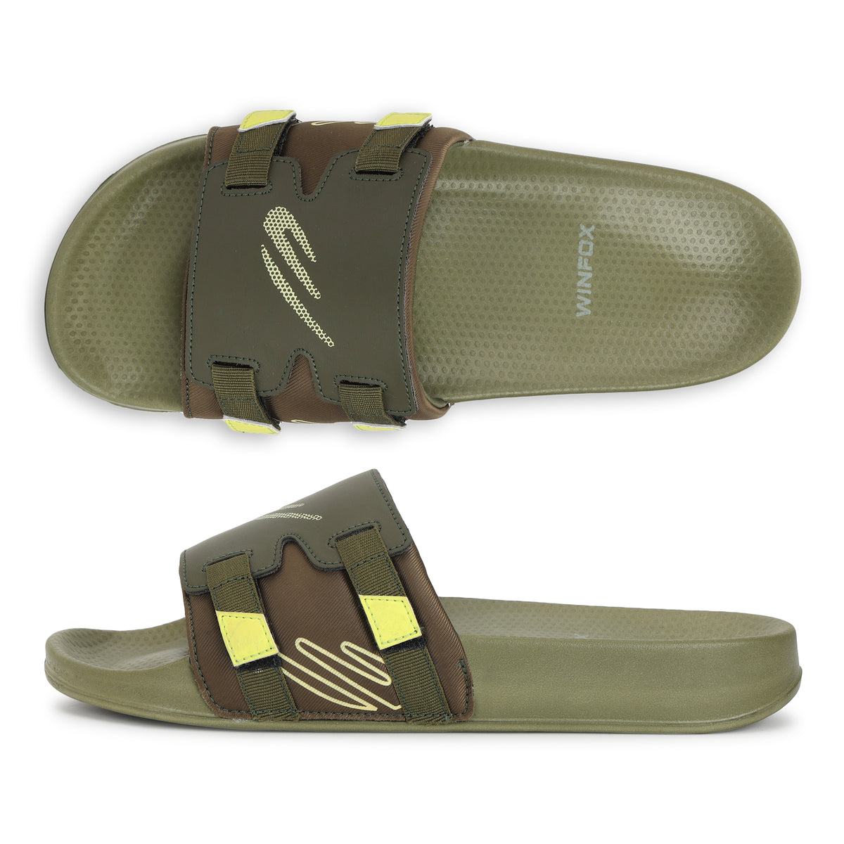 WINFOX Balance Cushioned Slides for Men — Olive / Lime