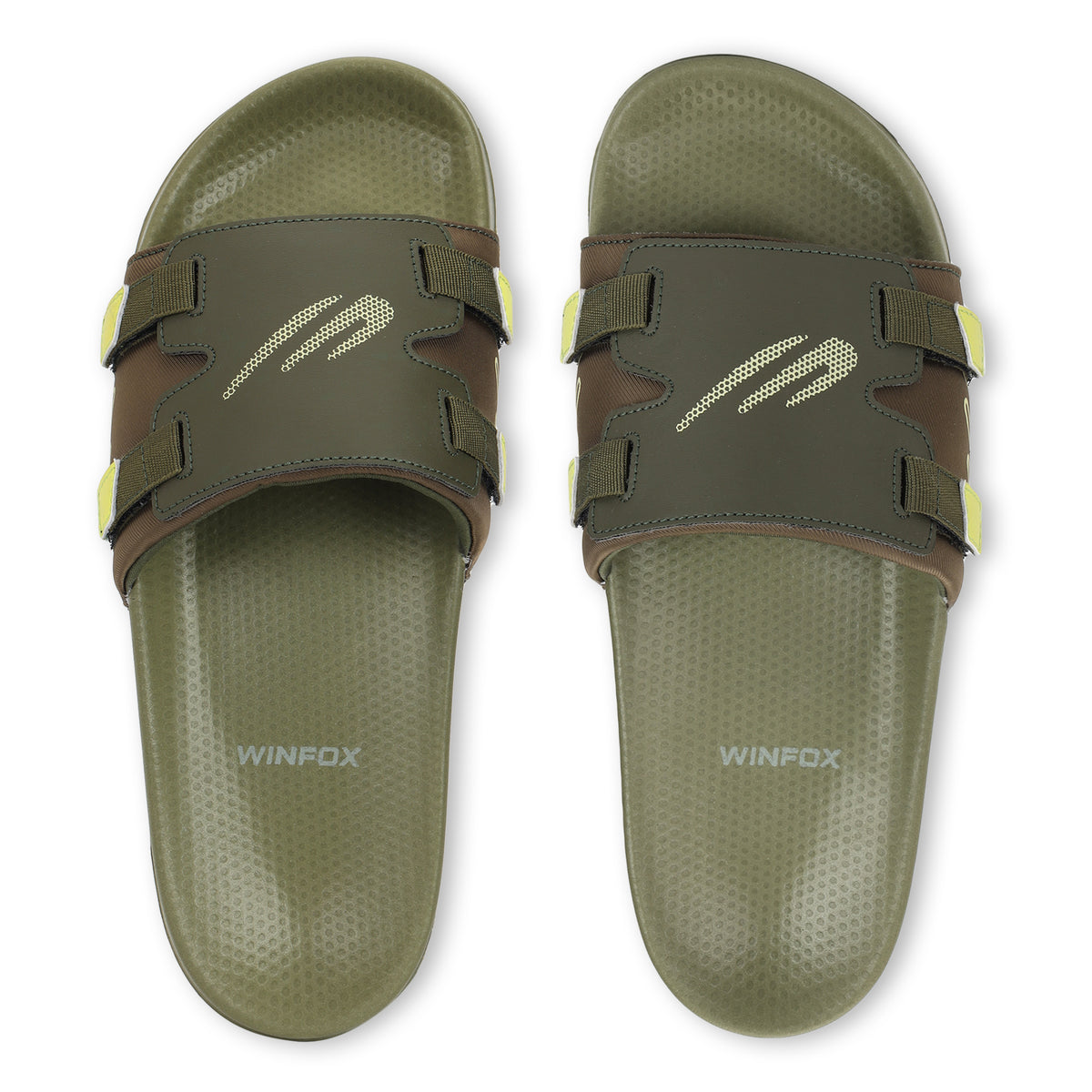 WINFOX Balance Cushioned Slides for Men — Olive / Lime