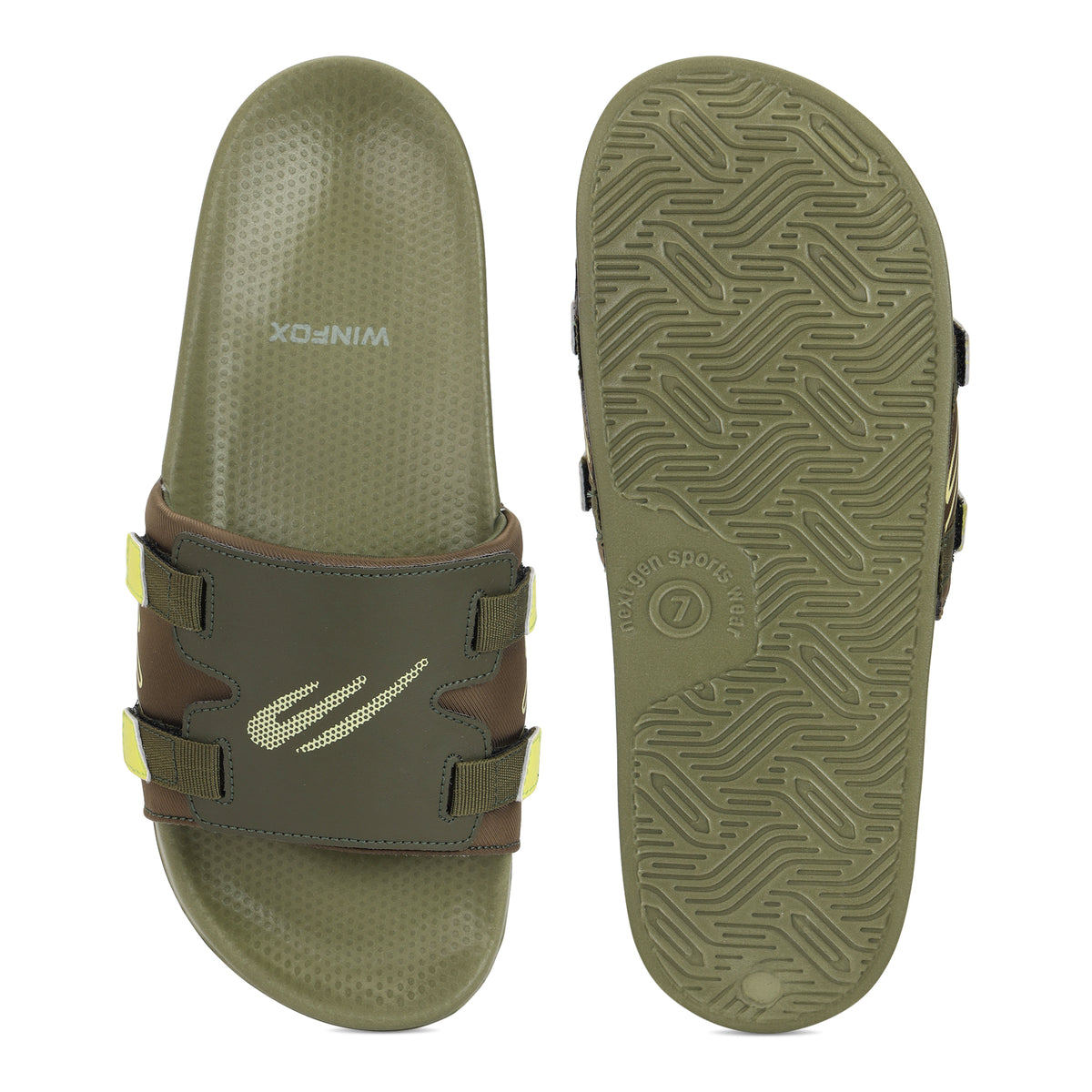 WINFOX Balance Cushioned Slides for Men — Olive / Lime