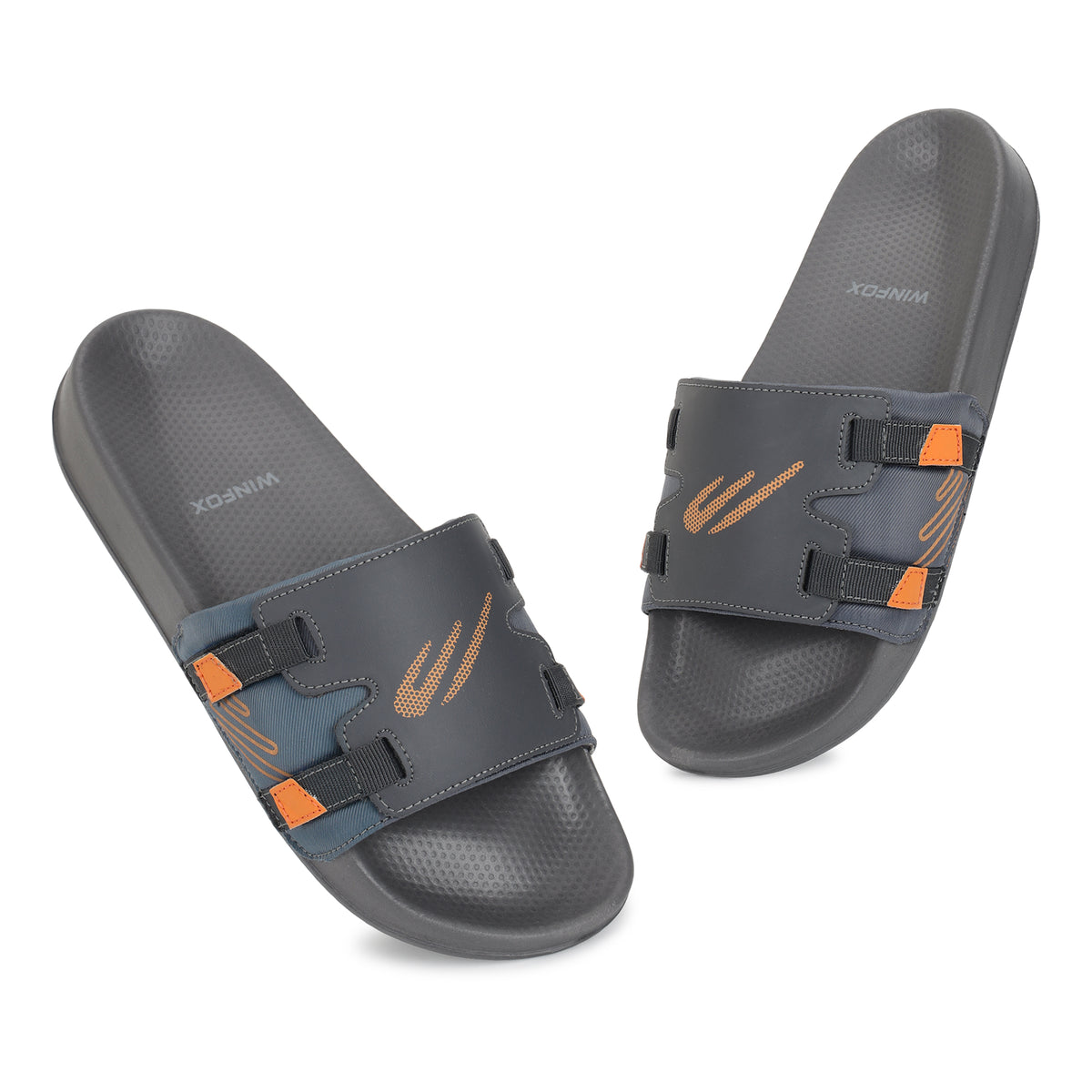 WINFOX Balance Cushioned Slides for Men — Grey / Orange