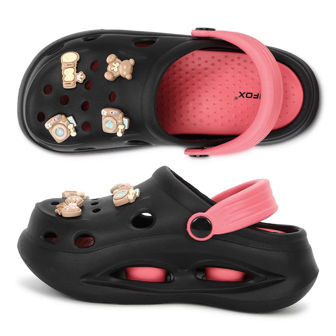 Womens TINY TOES black pink Clogs