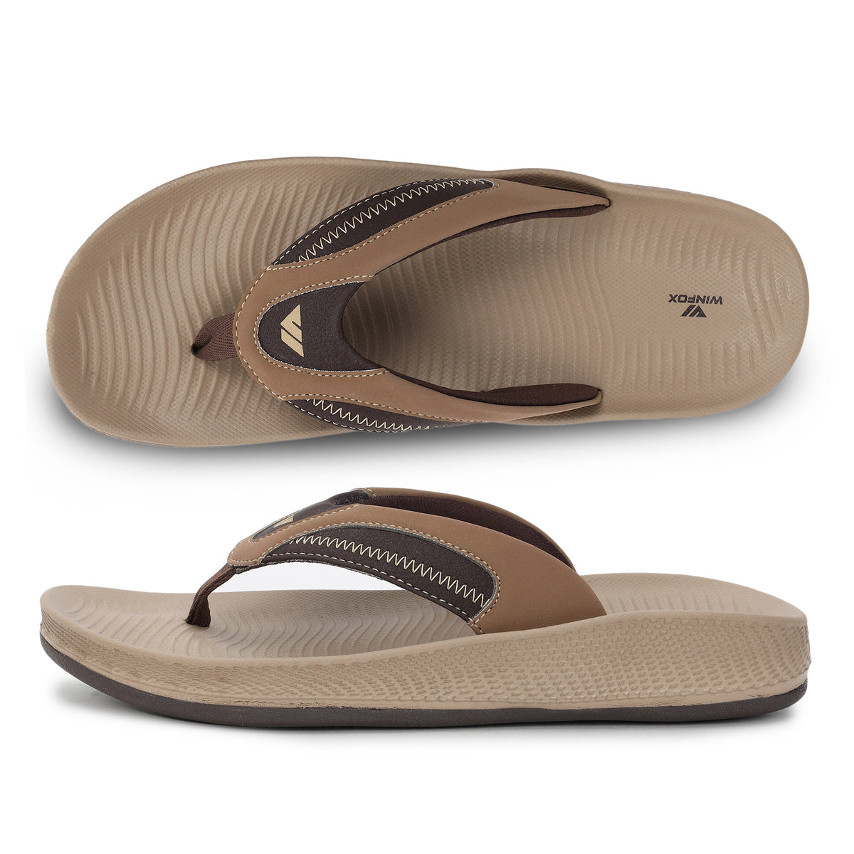 WINFOX Phantom Cushioned Flip Flops for Men — Beige / Brown