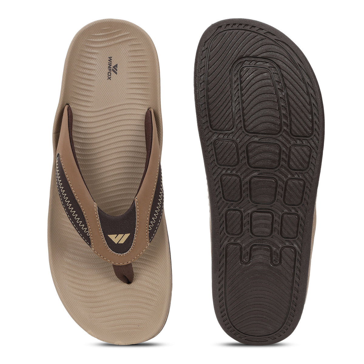 WINFOX Phantom Cushioned Flip Flops for Men — Beige / Brown