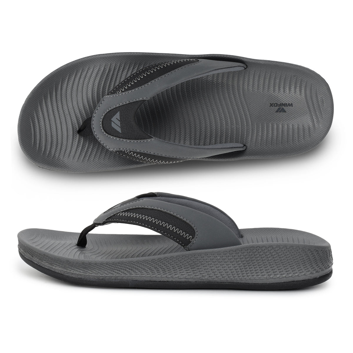 WINFOX Phantom Cushioned Flip Flops for Men — Dark Grey / Black