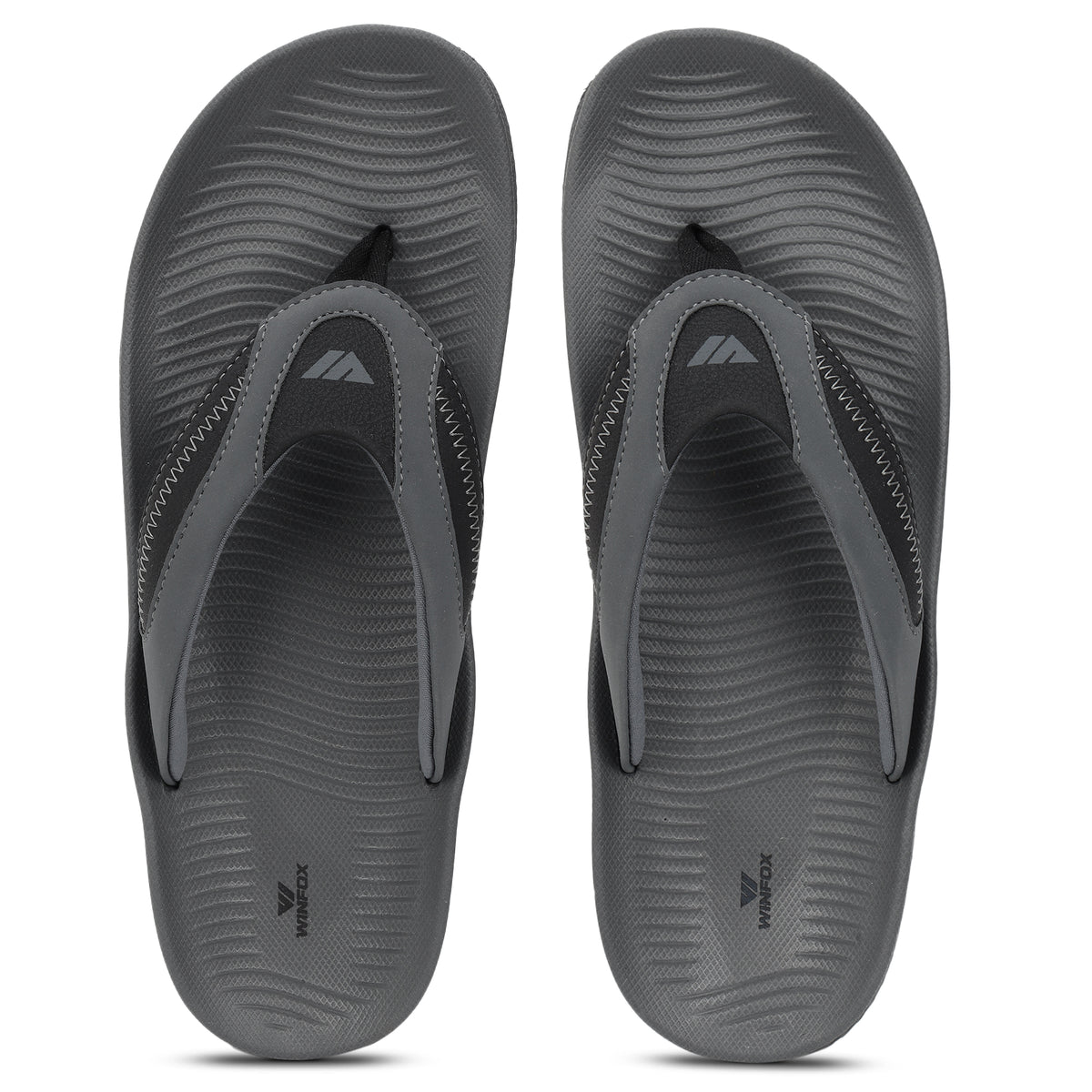 WINFOX Phantom Cushioned Flip Flops for Men — Dark Grey / Black