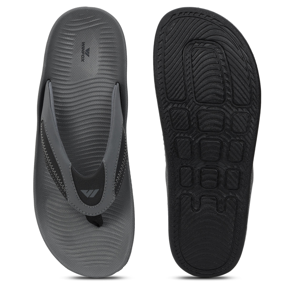 WINFOX Phantom Cushioned Flip Flops for Men — Dark Grey / Black