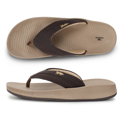 WINFOX Bounce Cushioned Flip Flops for Men — Beige / Brown