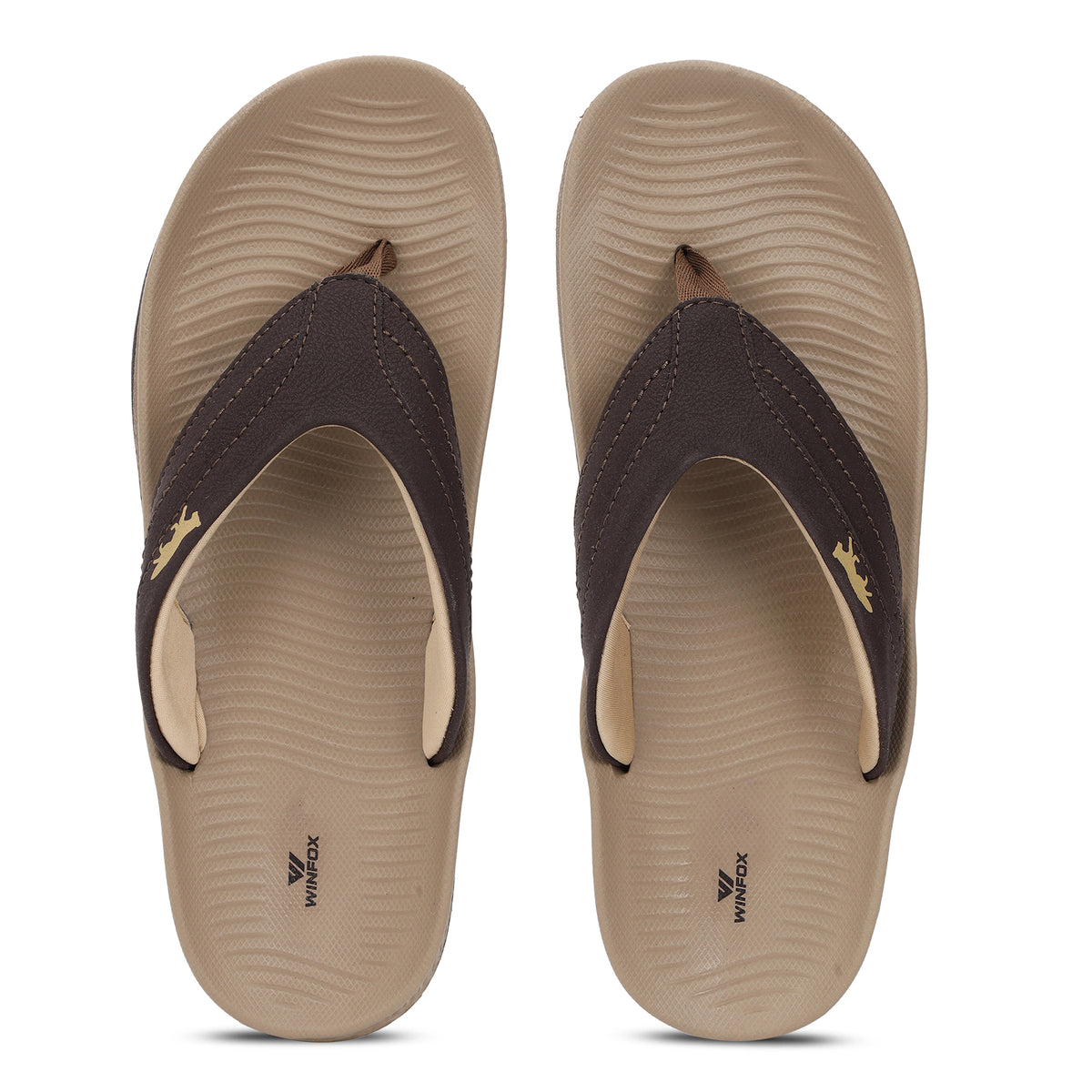 WINFOX Bounce Cushioned Flip Flops for Men — Beige / Brown
