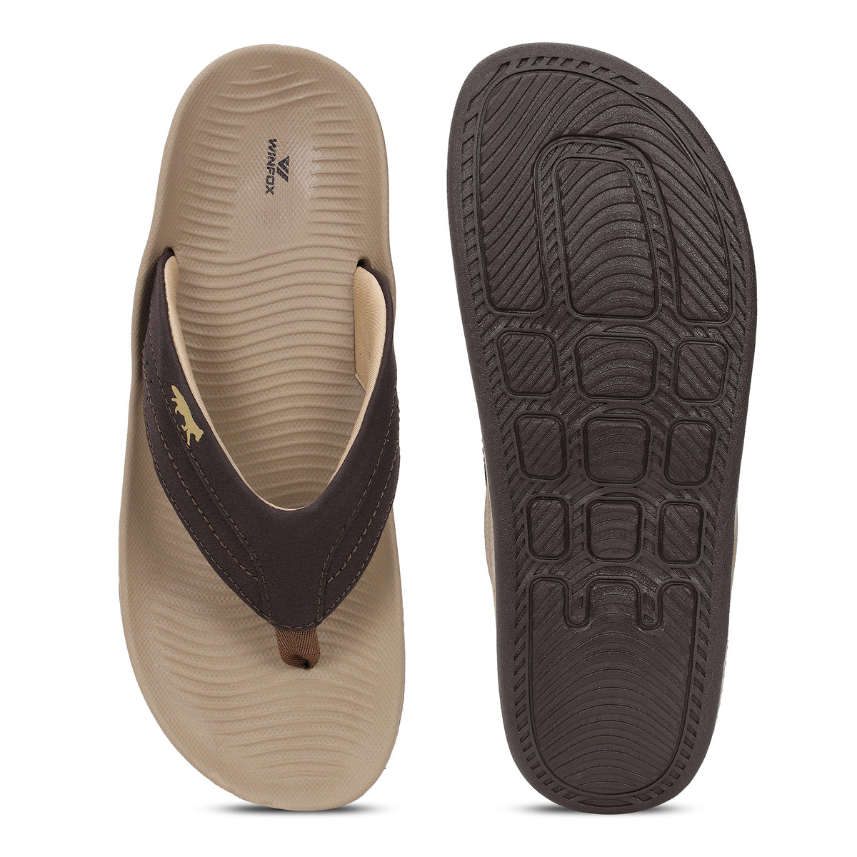 WINFOX Bounce Cushioned Flip Flops for Men — Beige / Brown