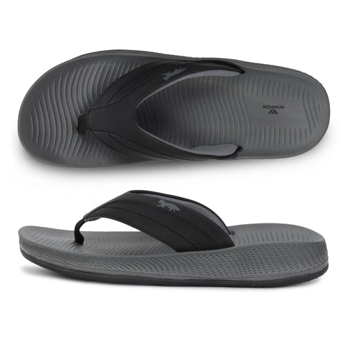 WINFOX Bounce Cushioned Flip Flops for Men — Dark Grey / Black