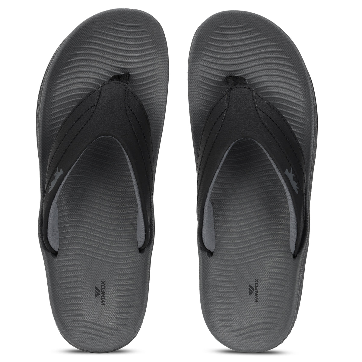 WINFOX Bounce Cushioned Flip Flops for Men — Dark Grey / Black