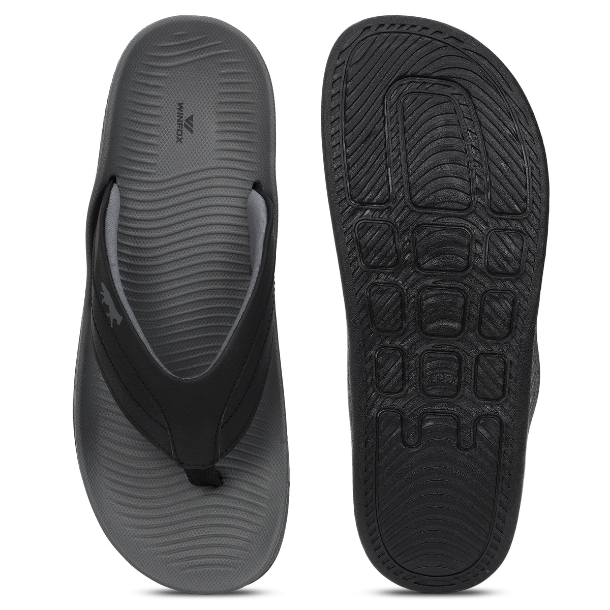 WINFOX Bounce Cushioned Flip Flops for Men — Dark Grey / Black