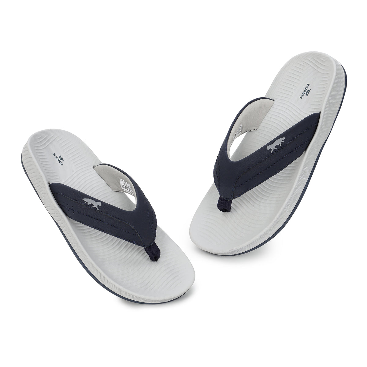 WINFOX Bounce Cushioned Flip Flops for Men — Light Grey / Navy