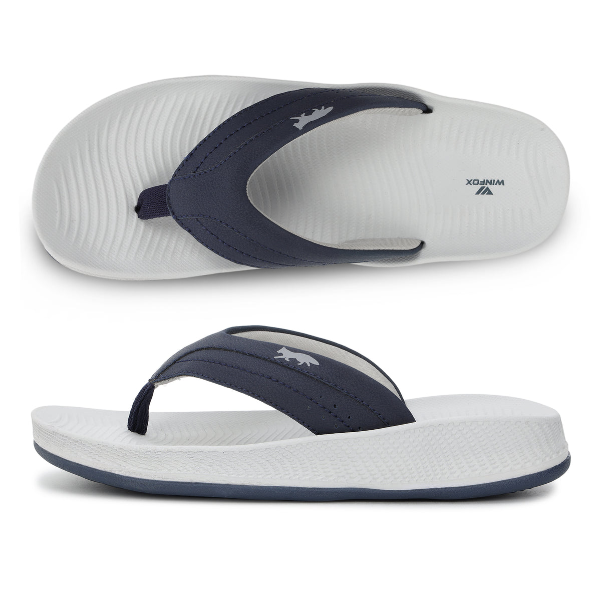 WINFOX Bounce Cushioned Flip Flops for Men — Light Grey / Navy