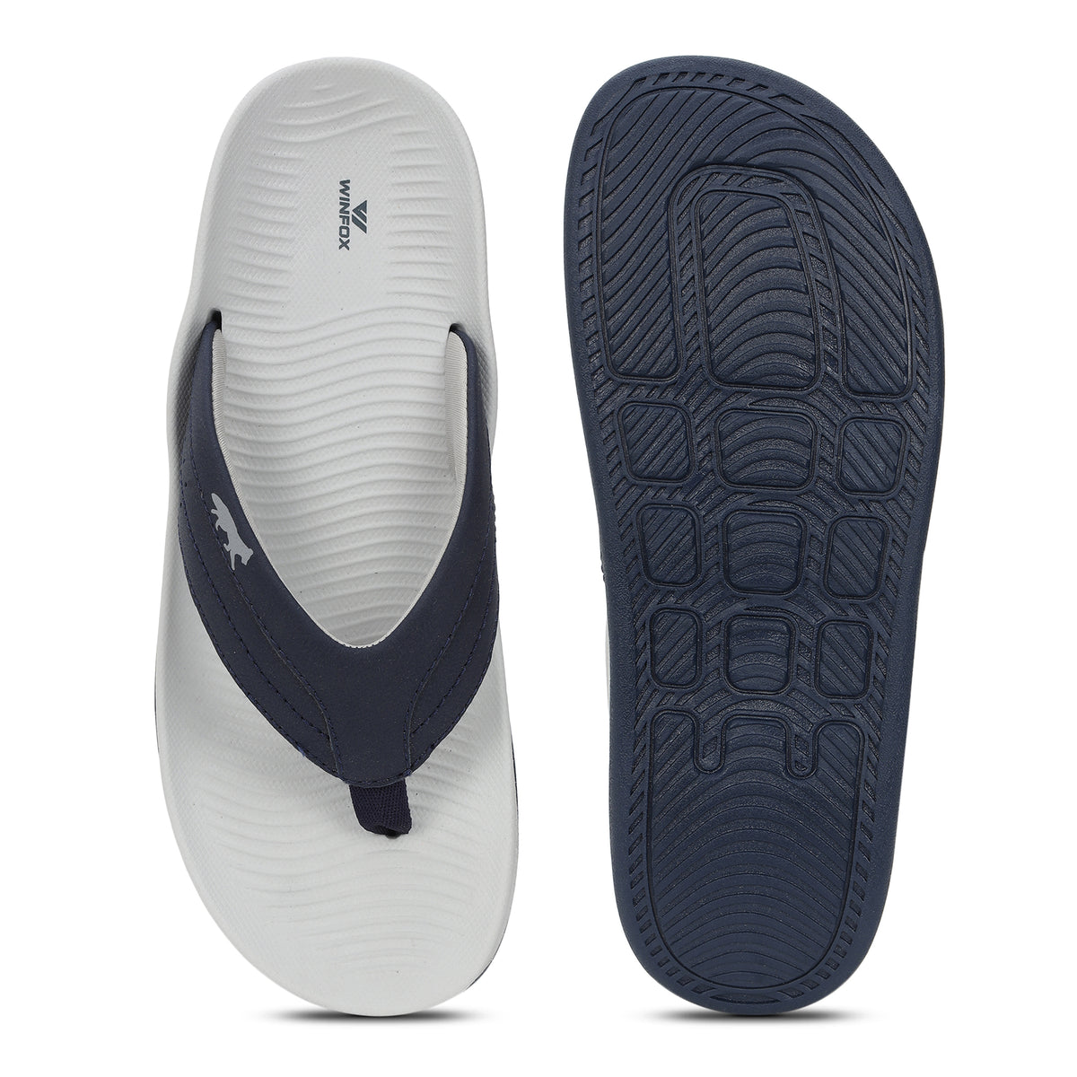 WINFOX Bounce Cushioned Flip Flops for Men — Light Grey / Navy