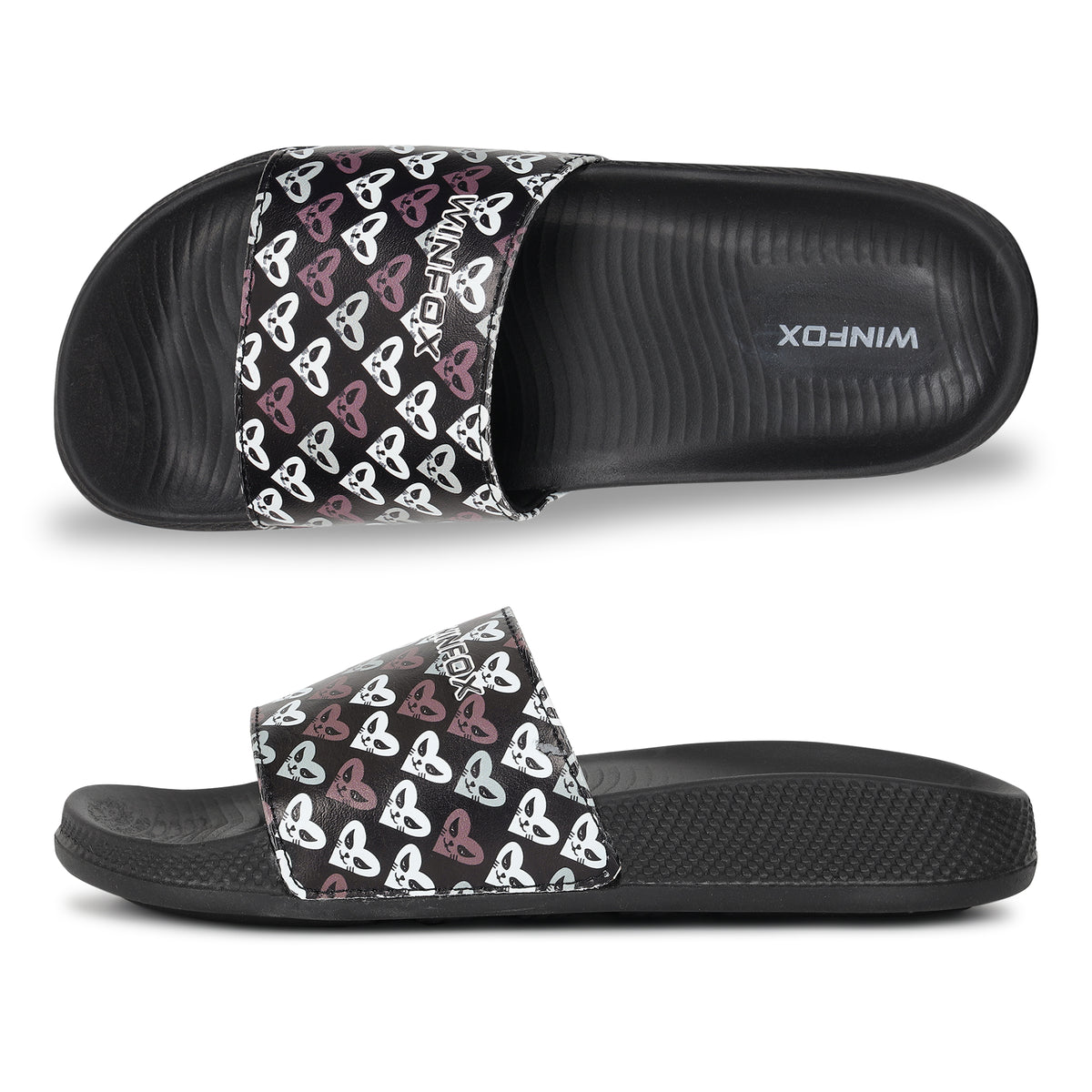 WINFOX Butterfly Printed Slides for Women — Black