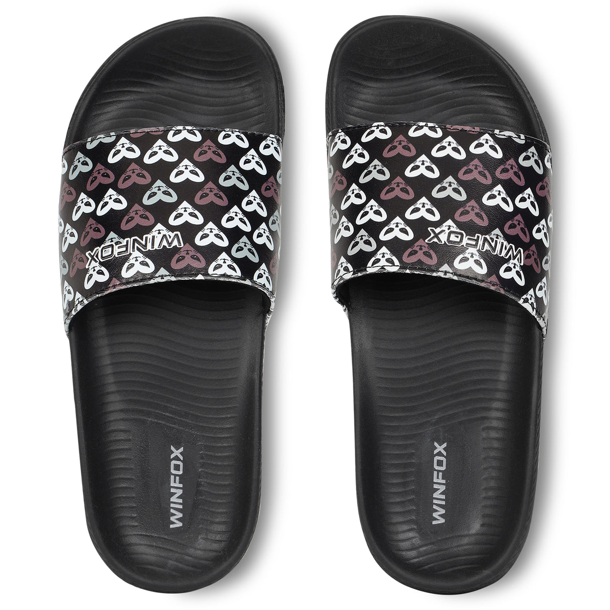 WINFOX Butterfly Printed Slides for Women — Black