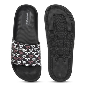 WINFOX Butterfly Printed Slides for Women — Black
