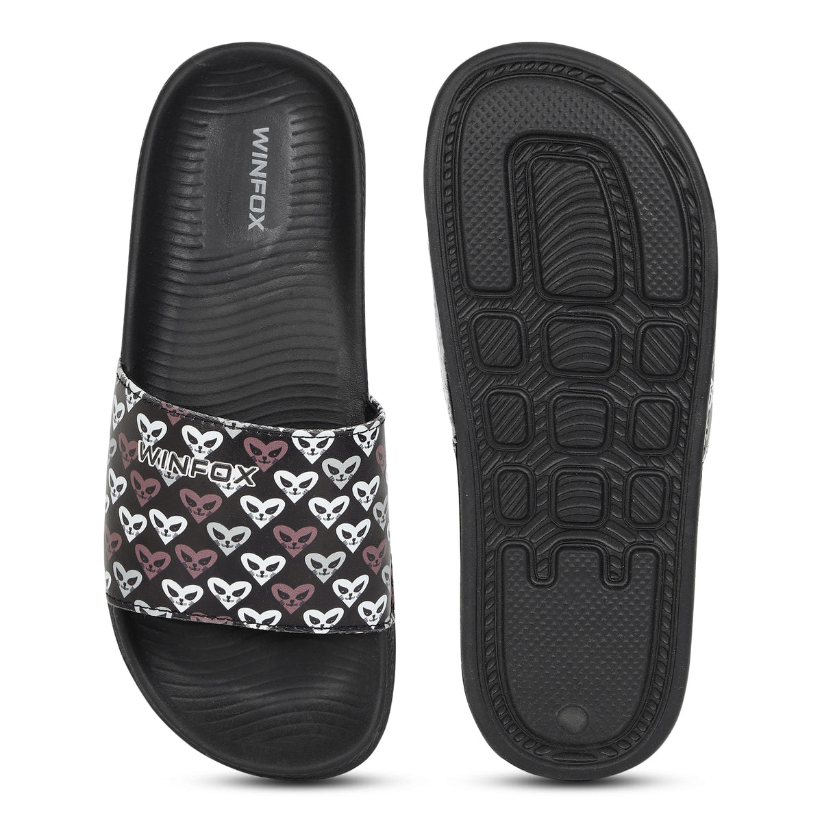 WINFOX Butterfly Printed Slides for Women — Black