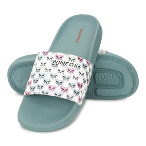 WINFOX Butterfly Printed Slides for Women — Sage Green