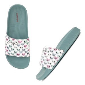 WINFOX Butterfly Printed Slides for Women — Sage Green