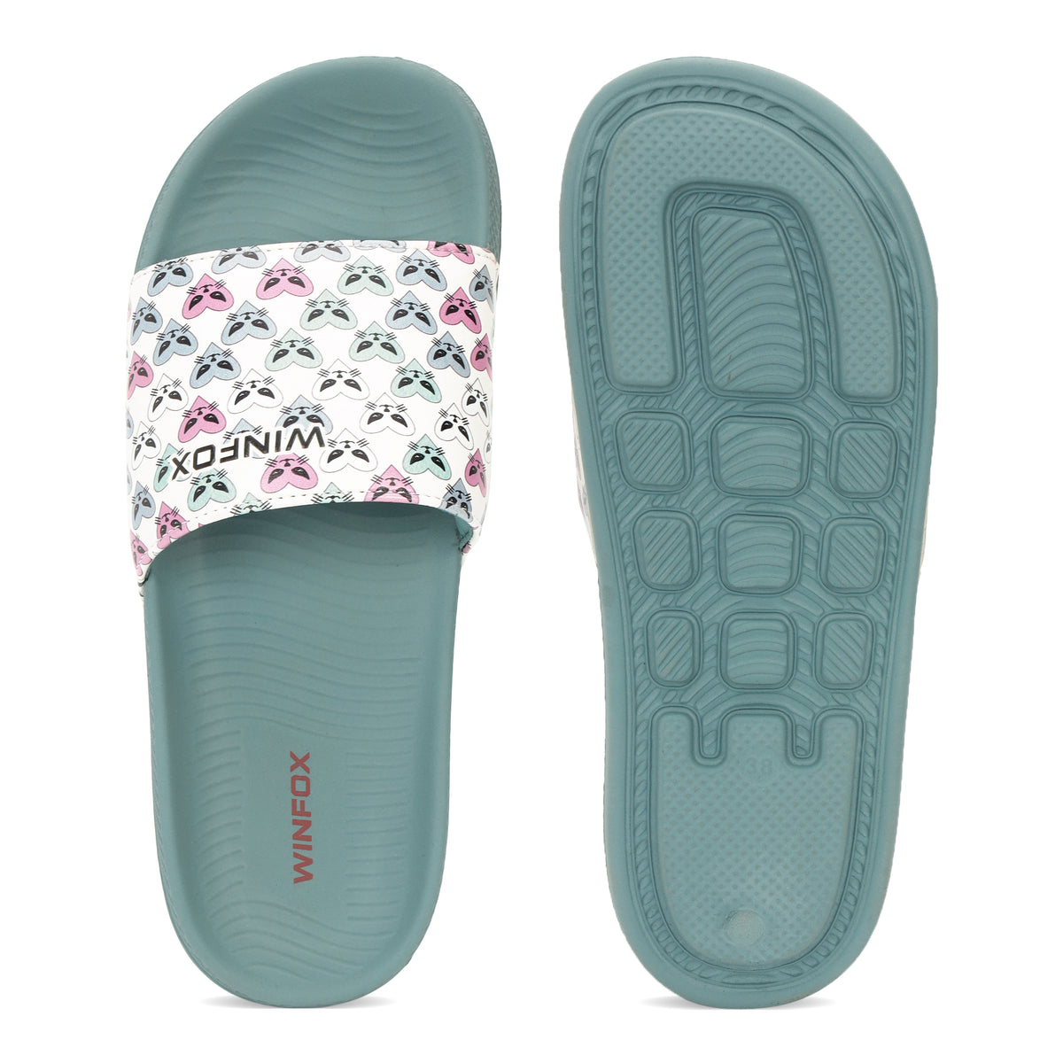 WINFOX Butterfly Printed Slides for Women — Sage Green