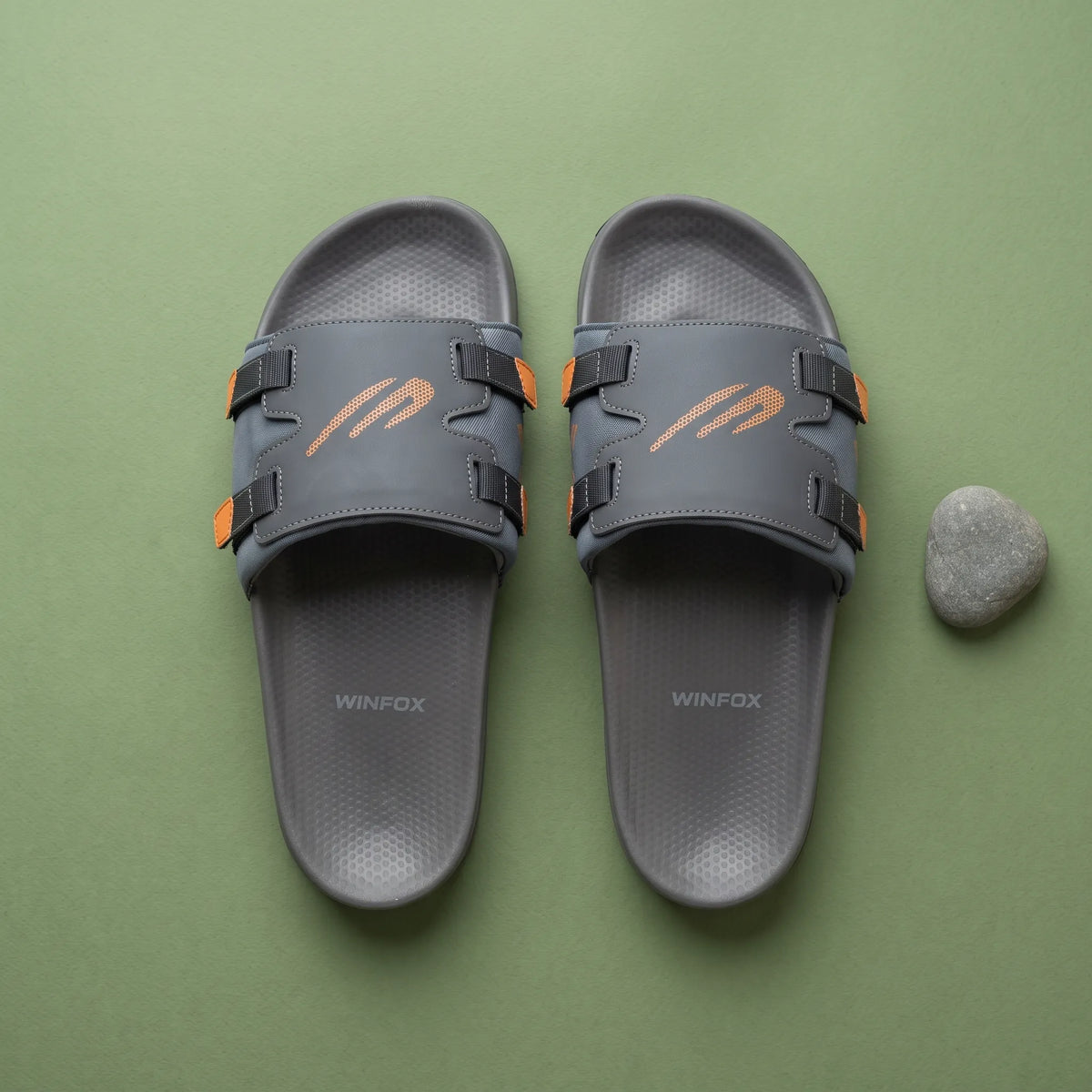 WINFOX Balance Cushioned Slides for Men — Grey / Orange