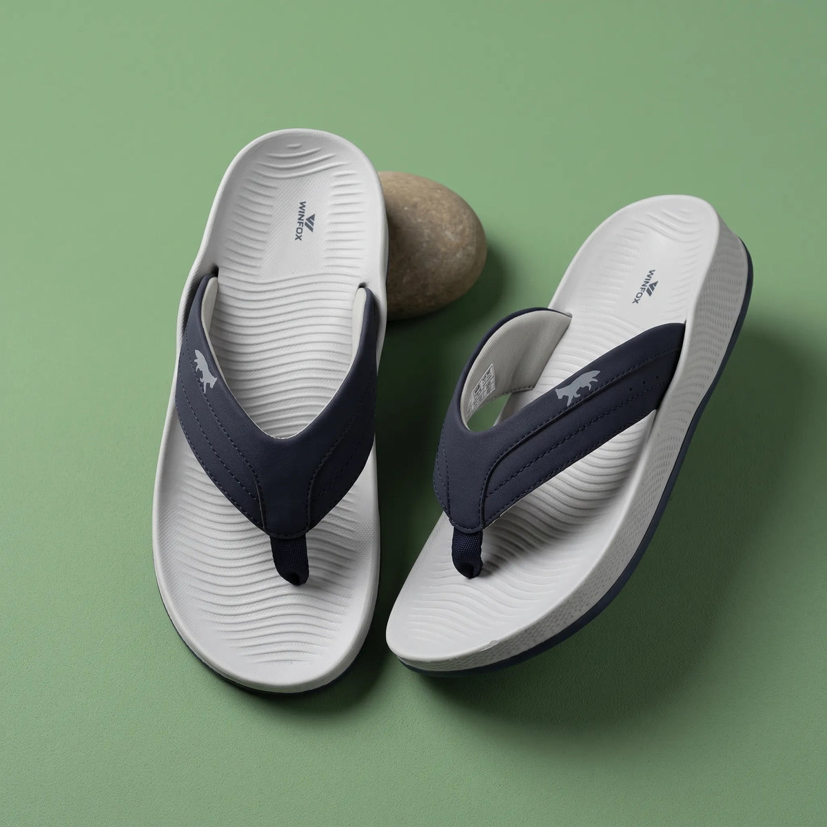 WINFOX Bounce Cushioned Flip Flops for Men — Light Grey / Navy