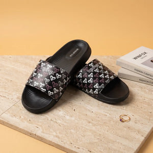 WINFOX Butterfly Printed Slides for Women — Black