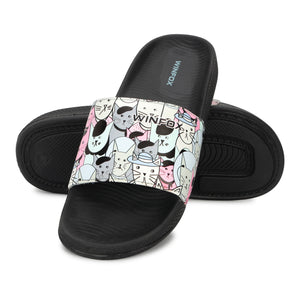 WINFOX Catty Printed Slides for Women — Black