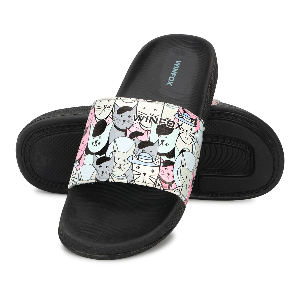 WINFOX Catty Printed Slides for Women — Black