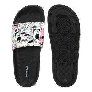 WINFOX Catty Printed Slides for Women — Black