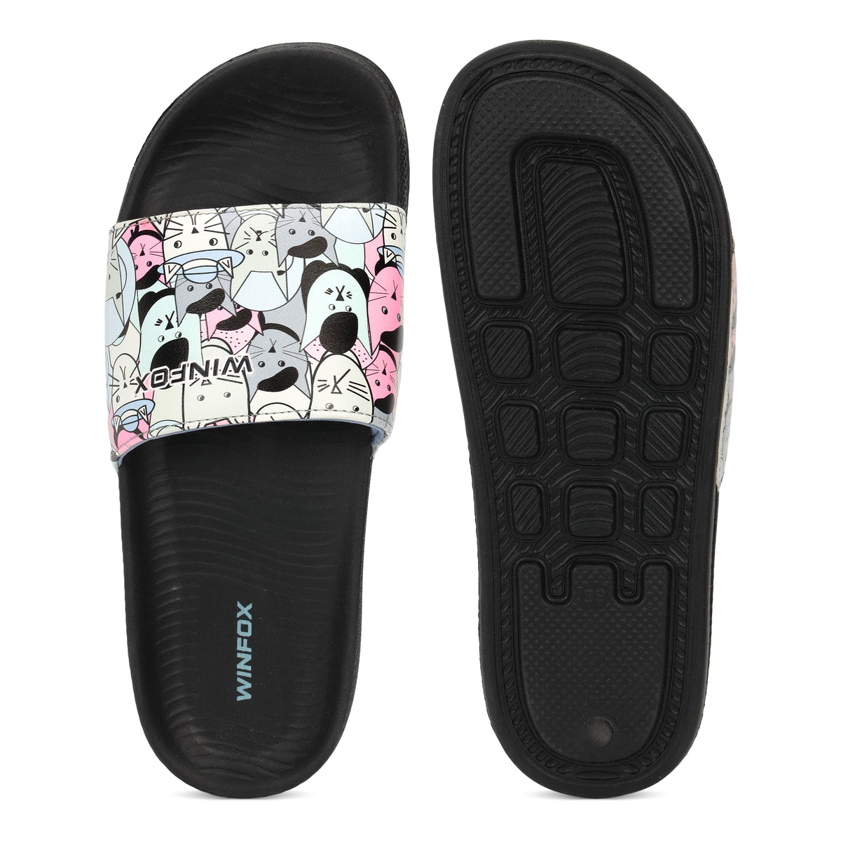 WINFOX Catty Printed Slides for Women — Black