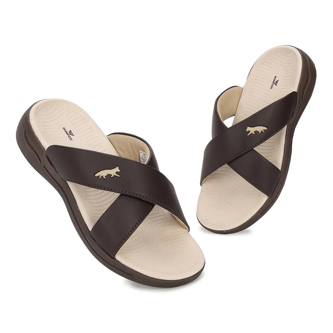WINFOX Crossfit Cushioned Slides for Men — Beige/Brown