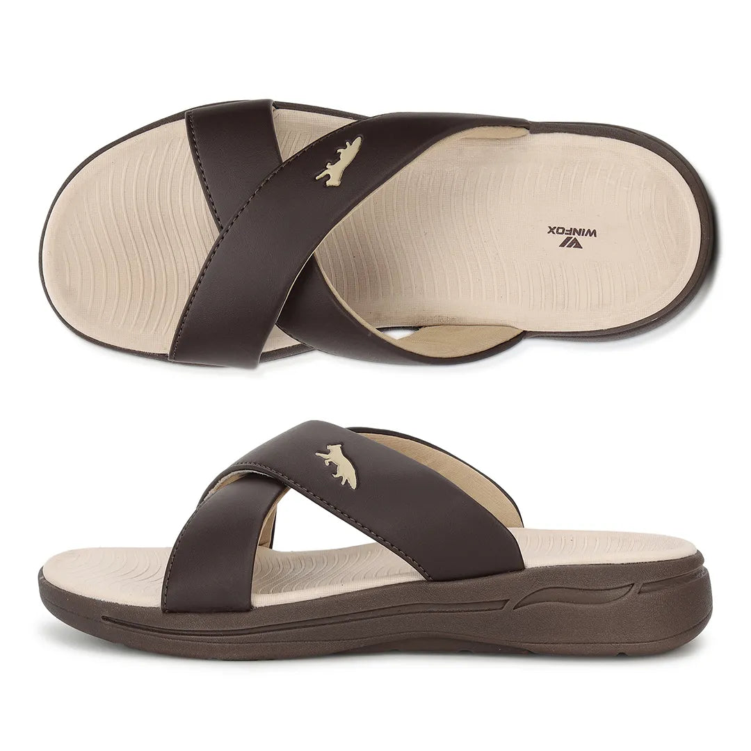 WINFOX Crossfit Cushioned Slides for Men — Beige/Brown