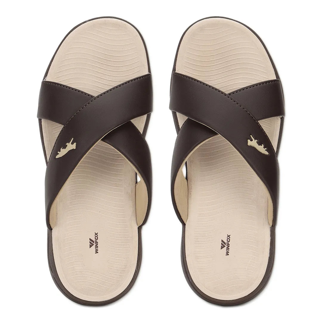 WINFOX Crossfit Cushioned Slides for Men — Beige/Brown