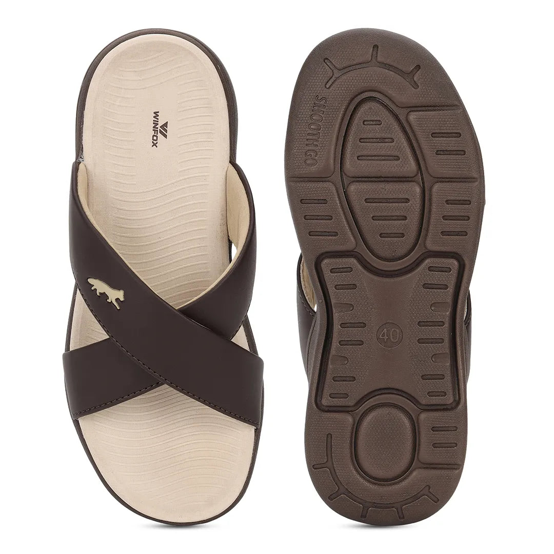 WINFOX Crossfit Cushioned Slides for Men — Beige/Brown