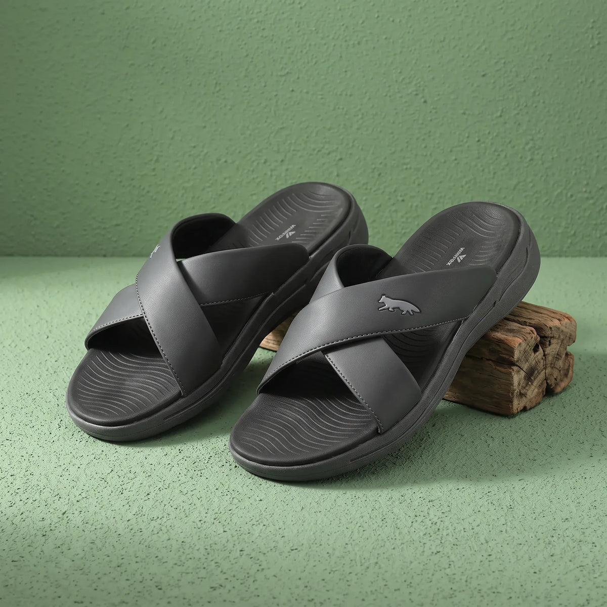 WINFOX Crossfit Cushioned Slides for Men — Dark Grey / Black