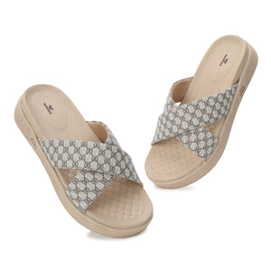 WINFOX Floura Crossed-Strap Platform Slides for Women — Beige
