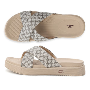 WINFOX Floura Crossed-Strap Platform Slides for Women — Beige
