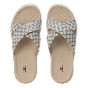 WINFOX Floura Crossed-Strap Platform Slides for Women — Beige